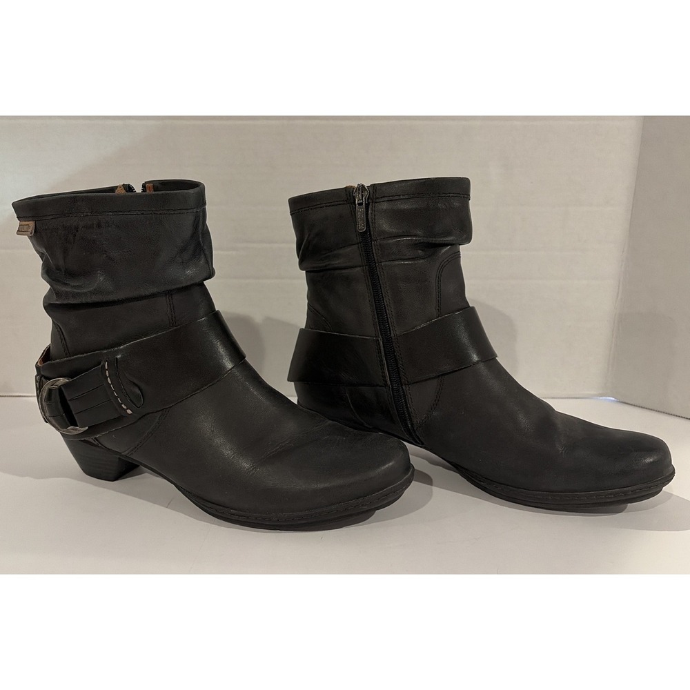 Pikolinos Brujas Black Leather Slouch‎ Ankle Boots Buckle Zip EU 40 US 9-9.5